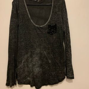 Gray Long Sleeve with Sequin Pocket